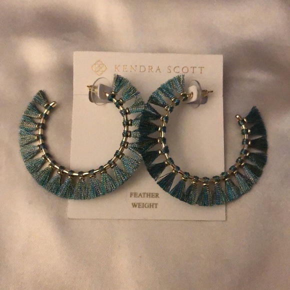 Kendra Scott Evie Gold Tone Hoop Earrings Turquoise Tassels NEW - Picture 2 of 12